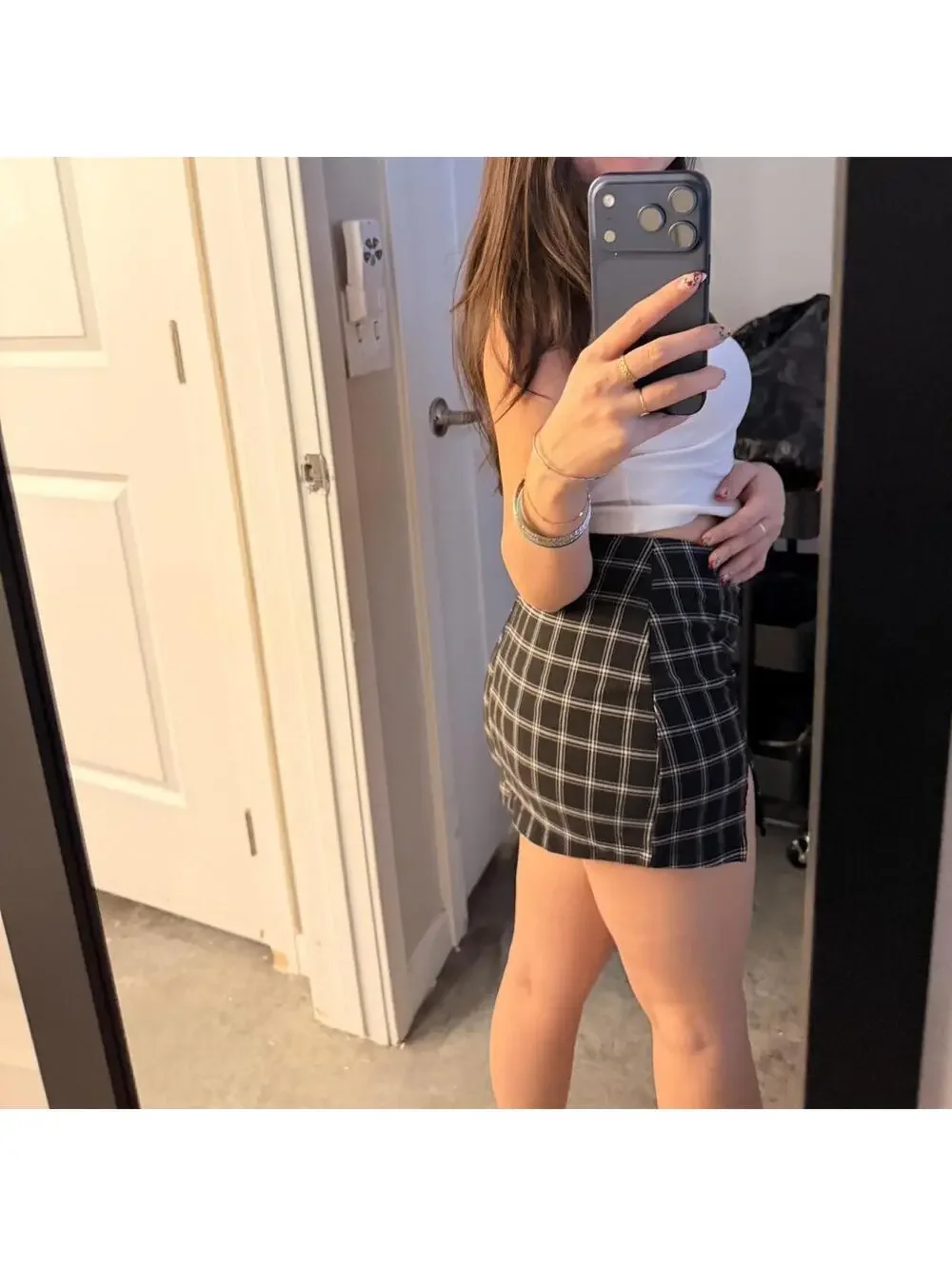 Altar'd State black and white plaid mini skirt